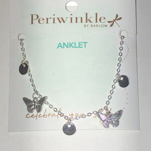 Periwinkle by Barlow Silver Tone Dangling Butterfly Boho Ankle Bracelet